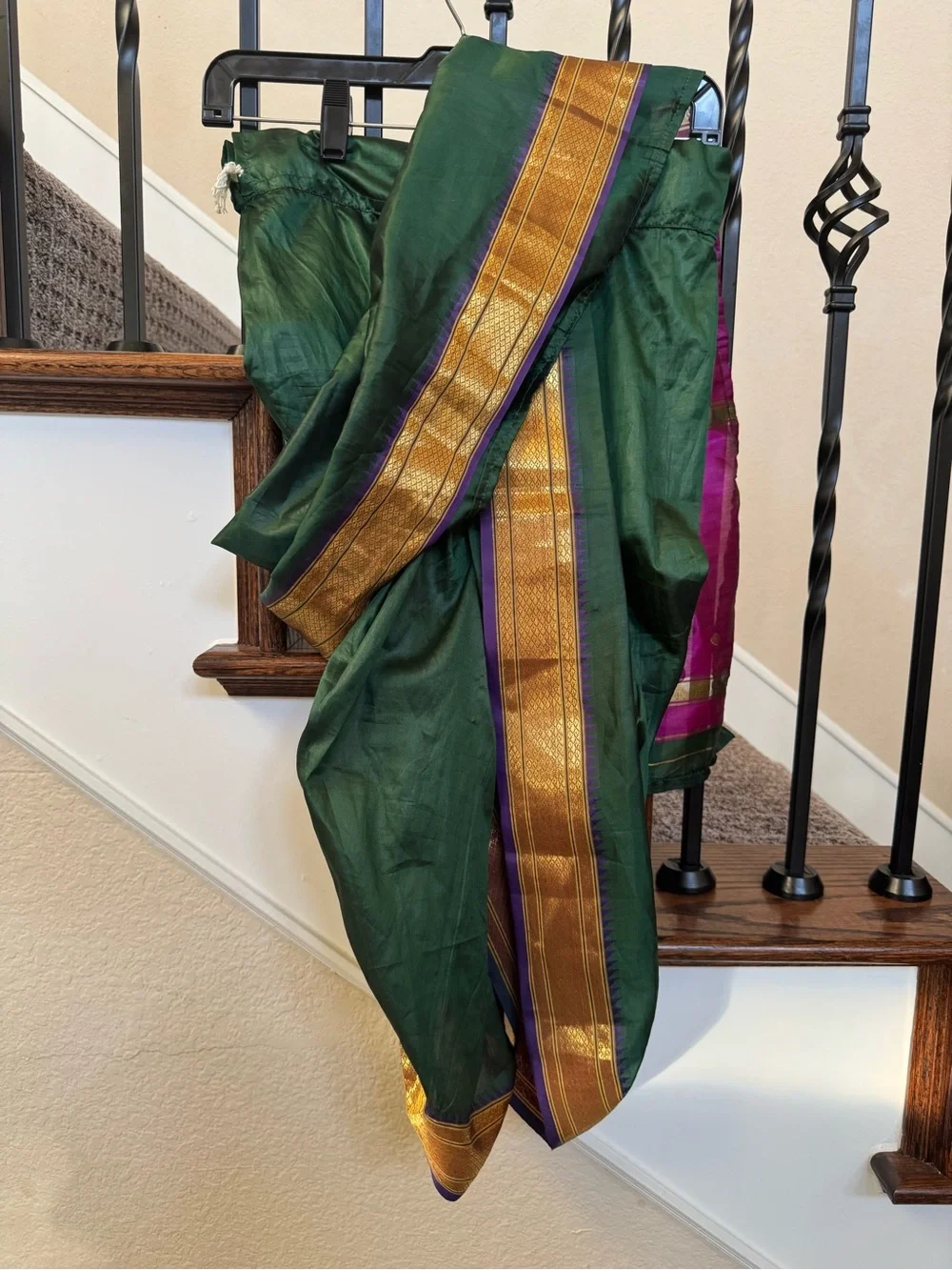 Traditional Green Silk Saree with Gold & Purple Border